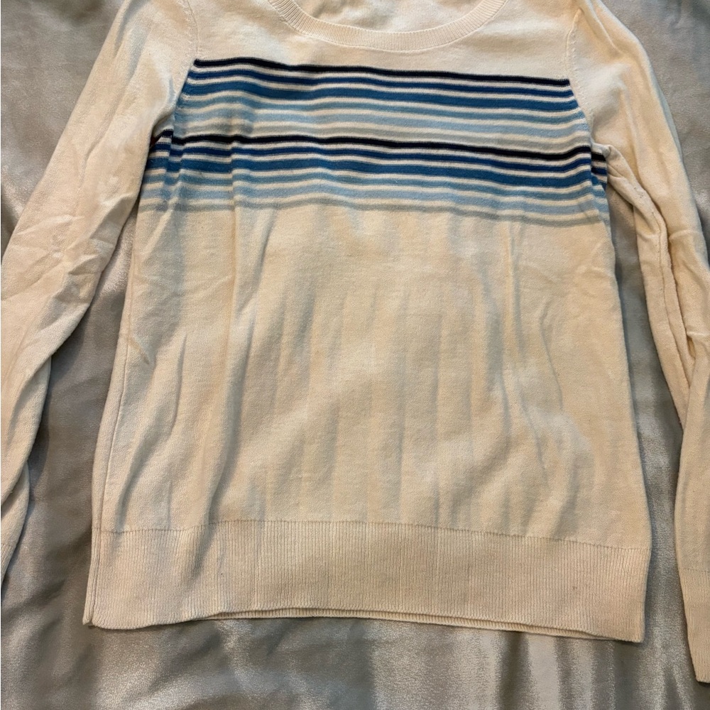 GAP Women's Cream Sweater with Blue Stripes